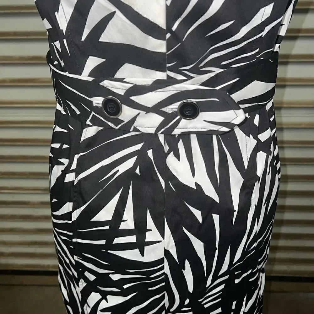 Alfani sheath dress career evening cotton blend white black palm leaf print